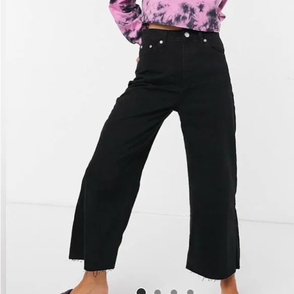 Pull & Bear wide leg crop black denim jean 4